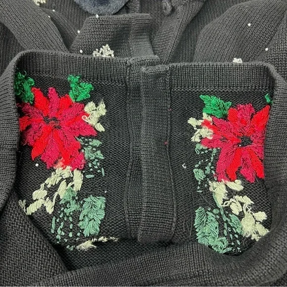 Victoria Jones Embellished Poinsettia Snow Flake Cardigan Removable Fur Collar M - Picture 13 of 14